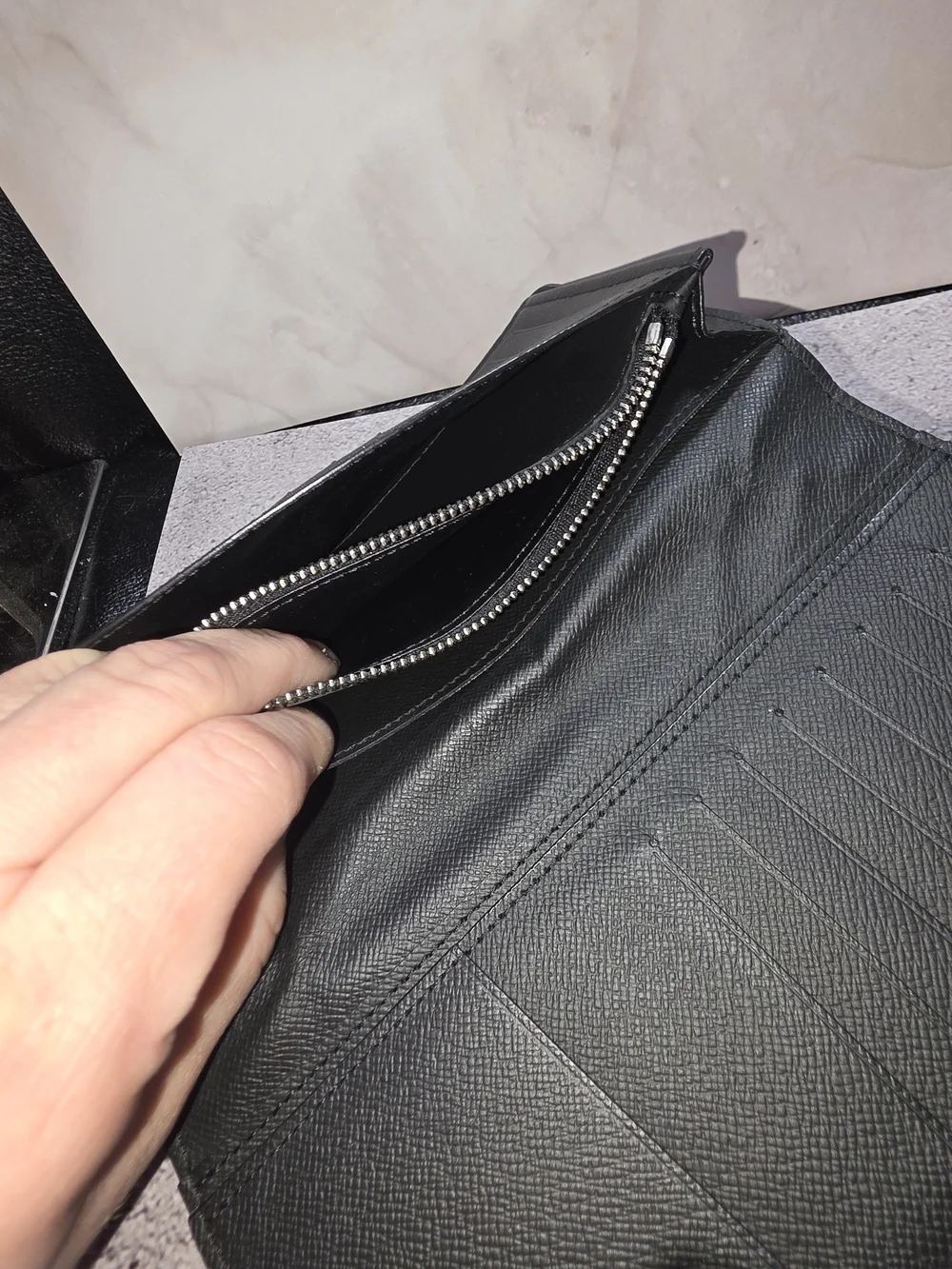 Louis Vuitton Black Textured Long Bifold Wallet
